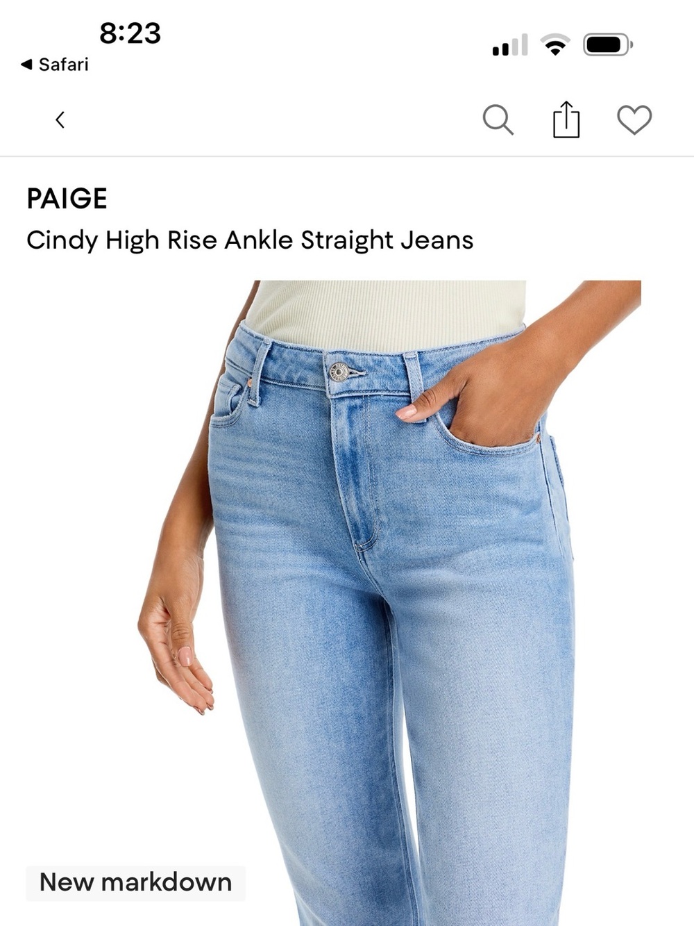 PAIGE Cindy High Rise Ankle Straight Jeans - Size 28 NWT